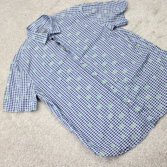 A/X Armani Exchange Shirt Mens Large Blue Geometric Cotton Short Sleeve Button - Picture 7 of 13